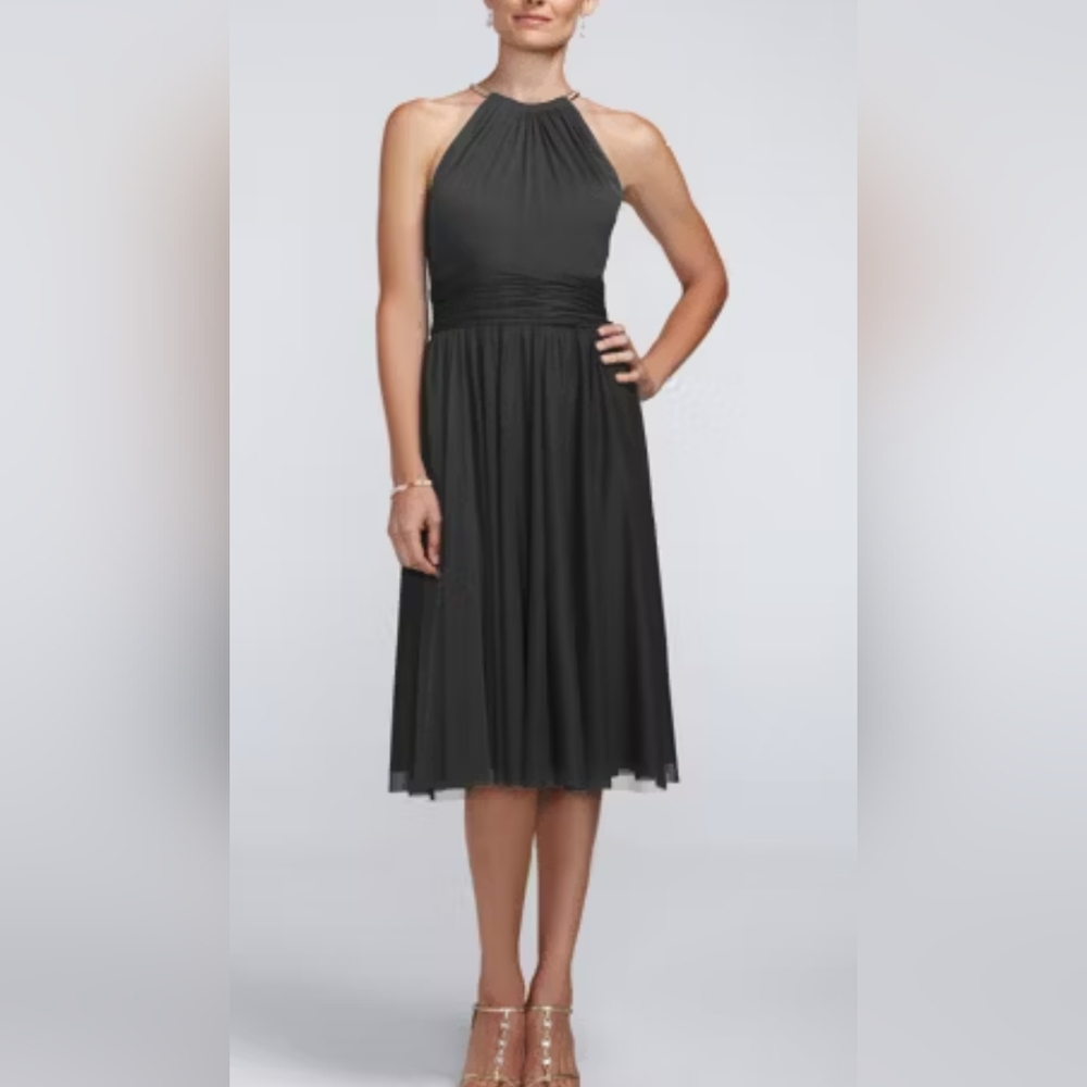 db Studio David's Bridal Empire Waist A Line Halter Dress Gold Neckli- Sz S(4-6)